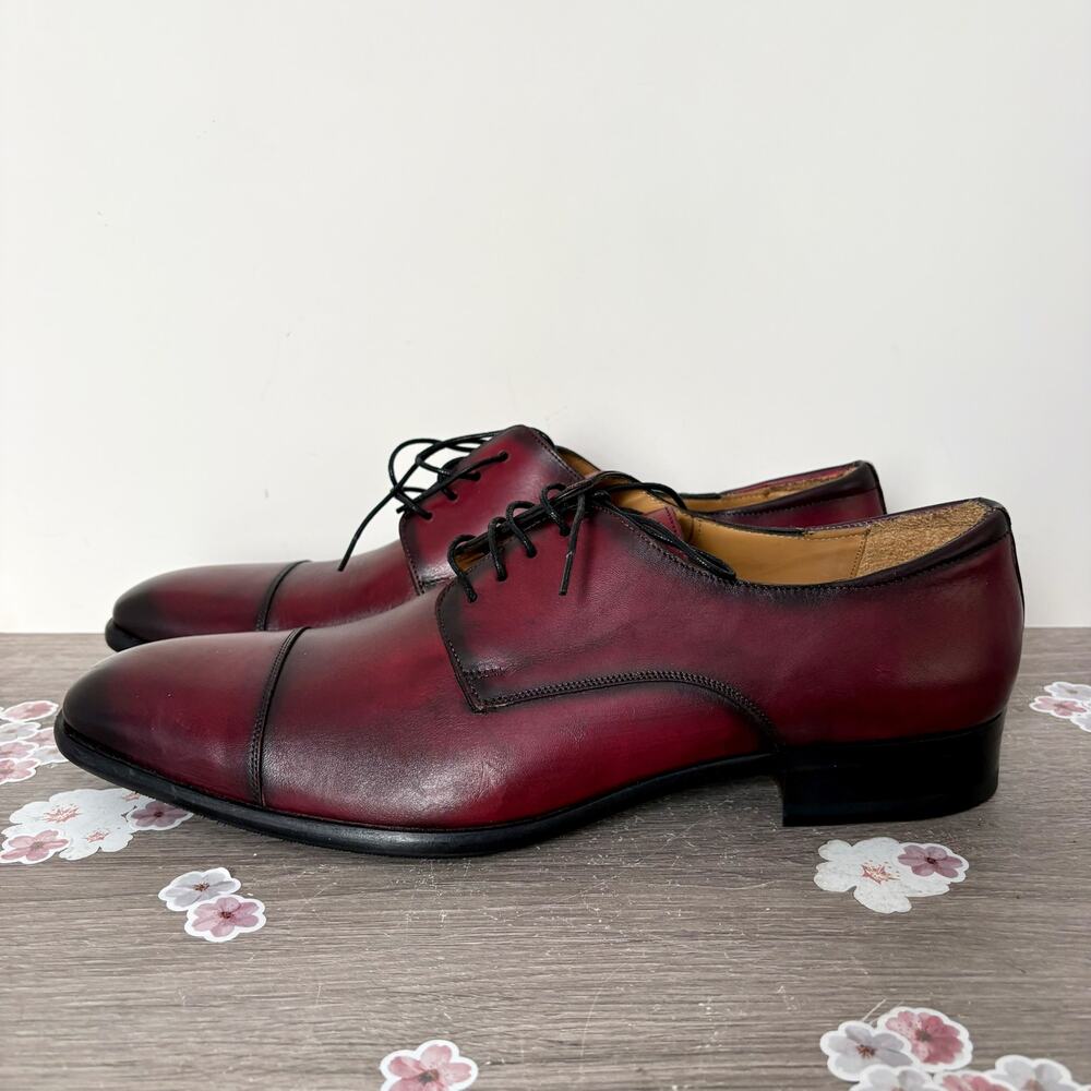 Mezlan Burgundy Leather Mens 9 M Dress Shoes Lace-Up Oxford Cap Toe Square